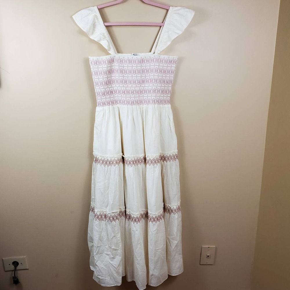 Madewell Lucie Smocked Tiered Midi Dress in Lighthouse Size M